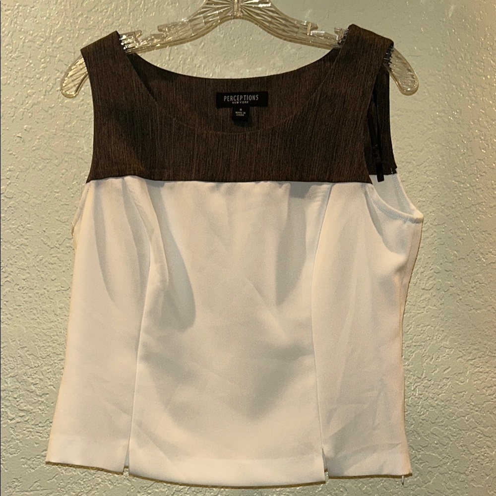 Perceptions Fitted Sleeveless Blouse White and Black